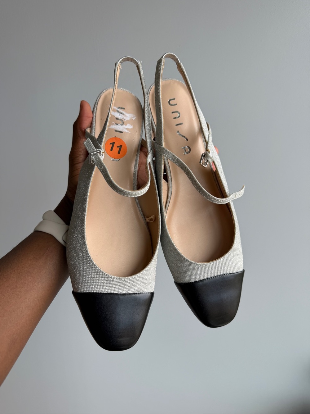 Unisa Silver Slingback Cap-Toe Flats - Silver/Black